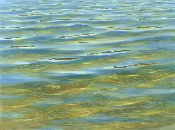 Şeffaf dalgalar ve suluboya arkaplan ile güneşli su