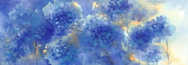 Un ramo de flores azules, hortensias acuarela ilustración. Flores de otoño —  Fotos de Stock