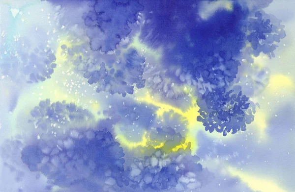 Kék zavaros absztrakt akvarell háttér sárga fénnyel — Stock Fotó