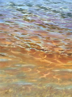 Şeffaf dalgalar ve suluboya arkaplan ile güneşli su