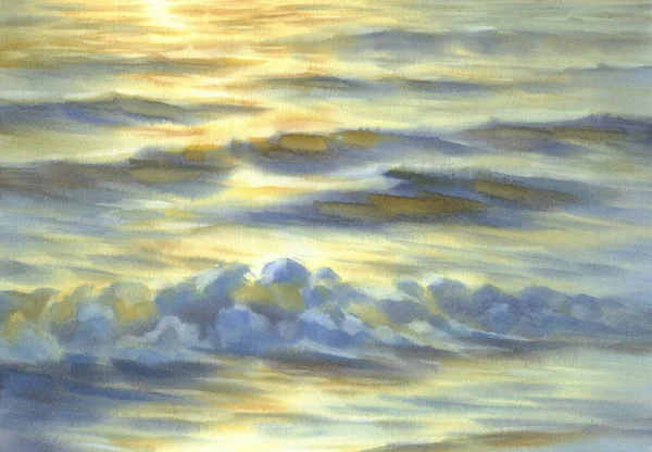 Солнечное море на вечернем акварельном фоне — стоковое фото