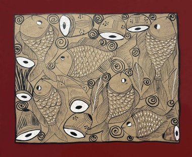 Geleneksel Hint usulü elle boyanmış balık süsü. Renkli resimleme