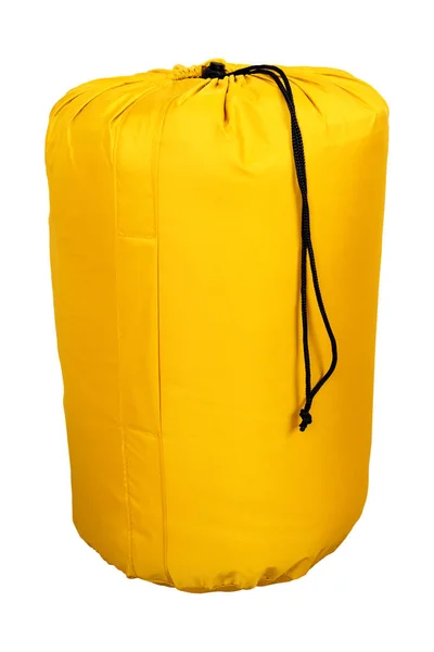 Gelber Touristenschlafsack Isoliert Auf Weißem Hintergrund Zum Wandern Und Zelten — Stockfoto