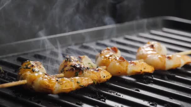 Főzés garnélarák a grill — Stock videók