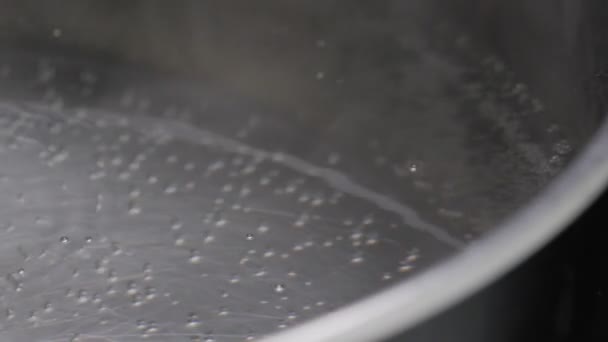 Steam rising from pot with boiling water — Stock Video