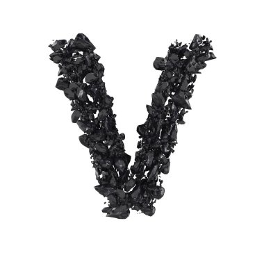 beyaz arka plan üzerinde izole Siyah Obsidian Letter V