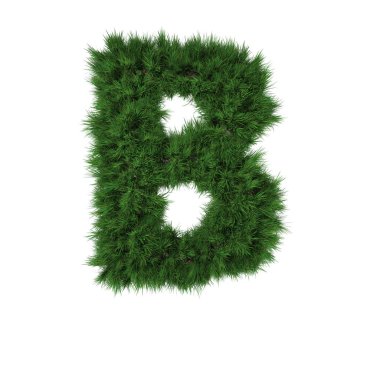 beyaz arka plan üzerinde izole yeşil çimenli Mektup B