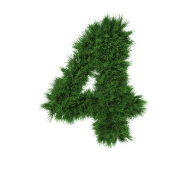 beyaz arka plan üzerinde izole yeşil çimenli sayı 4