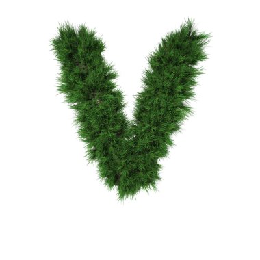 beyaz arka plan üzerinde izole yeşil çimenli Mektup V