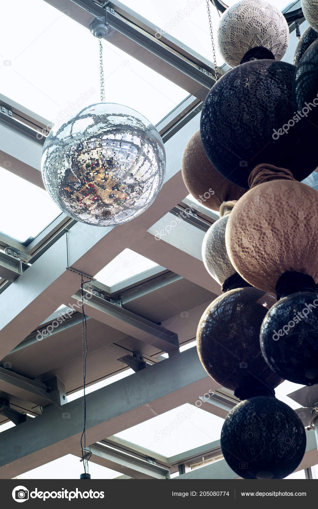 Photo Giant Disco Ball Other Decorations Ceiling Selective Focus