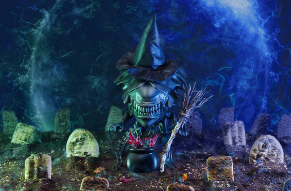 MAGNITOGORSK, RUSSIA - October, 28 2018: halloween figurine, which represents a character of the movies and computer games series `Alien`. Illustrative editorial.