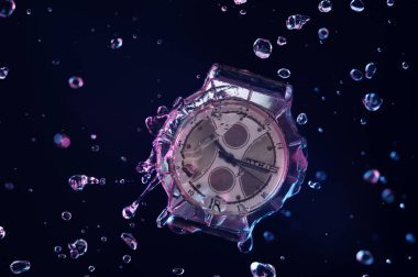 Modern su saatle levitating kavramsal fotoğraf damla.