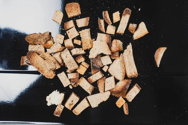Croutons Pão Frito Como Alimento Para Pequeno Almoço Leve — Fotografia de Stock