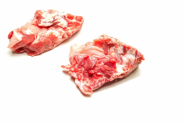 Frisches Schweinefleisch Auf Knochen Weißer Hintergrund Freier Platz — Stockfoto