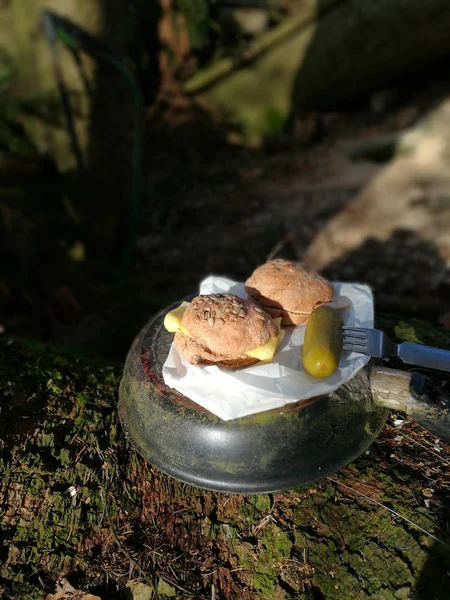 Frukost Paus Skogen — Stockfoto