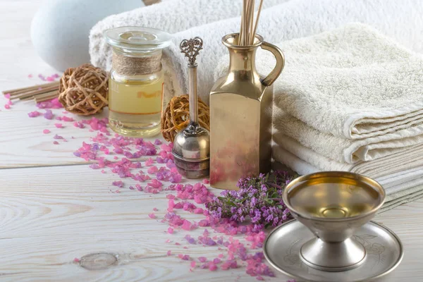 SPA accessories for massage in a composition on a light background