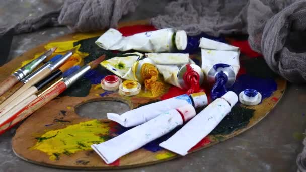 Brosses Peintures Pour Dessiner Sur Fond Palette — Video