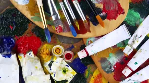 Brosses Peintures Pour Dessiner Sur Fond Palette — Video