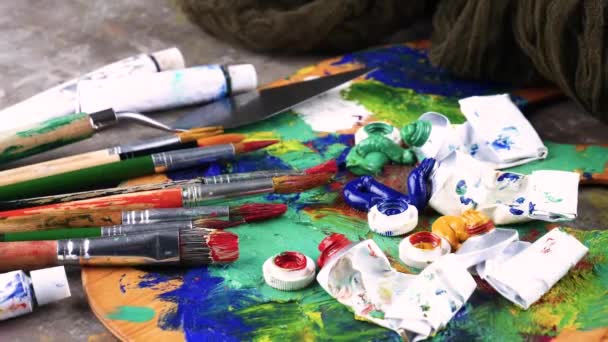 Кисти Краски Рисования Фоне Палитры — стоковое видео