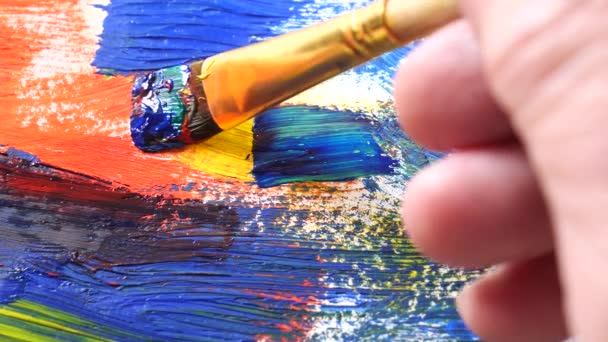Pinsel Und Farben Zum Zeichnen Auf Dem Hintergrund Der Palette — Stockvideo