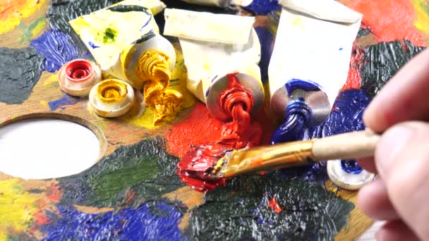 Paint Brushes Watercolor Paints Motion Table — Stock Video