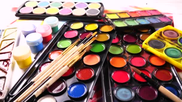 Štětce Akvarel Barvy Pohybu Stole — Stock video