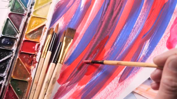 Paint Brushes Watercolor Paints Motion Table — Stock Video