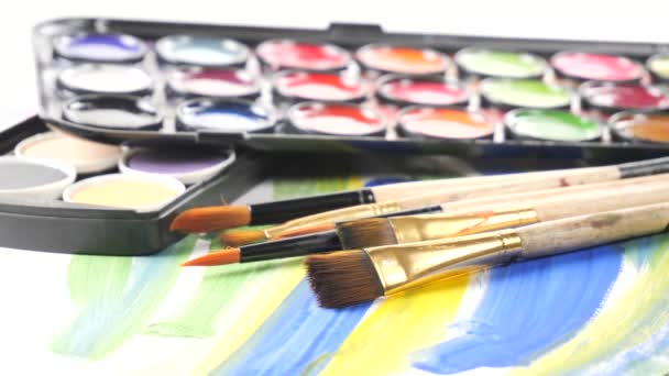 Paint Brushes Watercolor Paints Motion Table — Stock Video