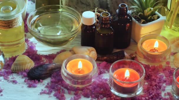 Objets Pour Massage Spa Dans Composition Sur Table — Video