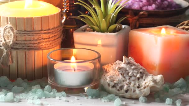 Objets Pour Massage Spa Dans Composition Sur Table — Video