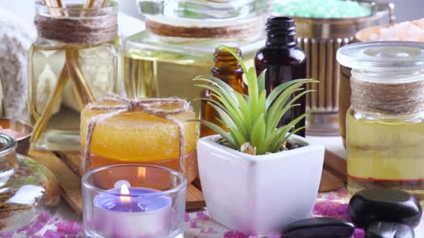 Items Voor Wellness Massage Samenstelling Tafel — Stockvideo