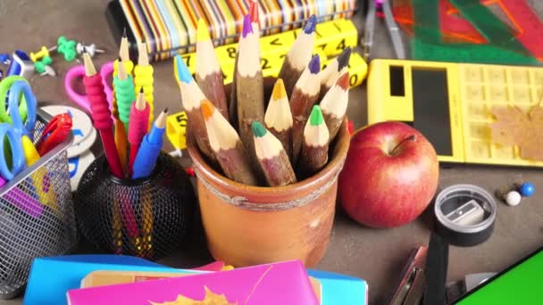 Vuelta Escuela Material Escolar Para Clases Lecciones — Vídeo de stock
