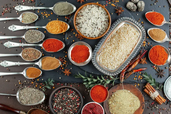 Spices Seasonings Cooking Composition Table — Stock Photo, Image