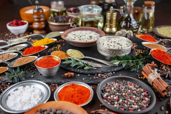 Specerijen Kruiderijen Voor Het Koken Samenstelling Tafel — Stockfoto