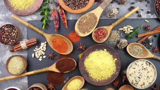 Spices Seasonings Cooking Composition Table — Stock Video