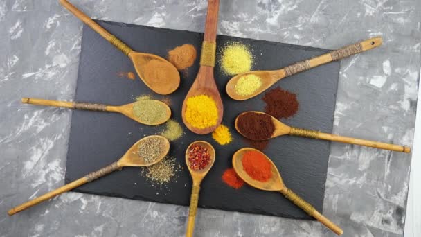 Spices Seasonings Cooking Composition Table — Stock Video