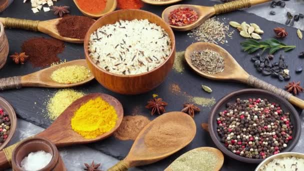 Spices Seasonings Cooking Composition Table — Stock Video