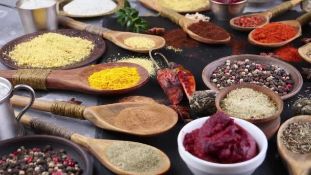 Spices Seasonings Cooking Composition Table — Stock Video