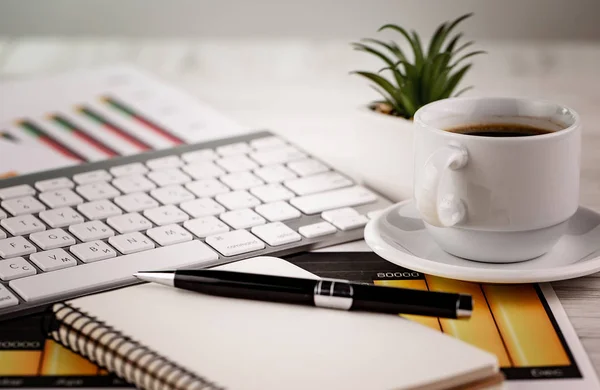 Artículos Para Negocios Fondo Claro Sobre Mesa Vista Desde Parte — Foto de Stock