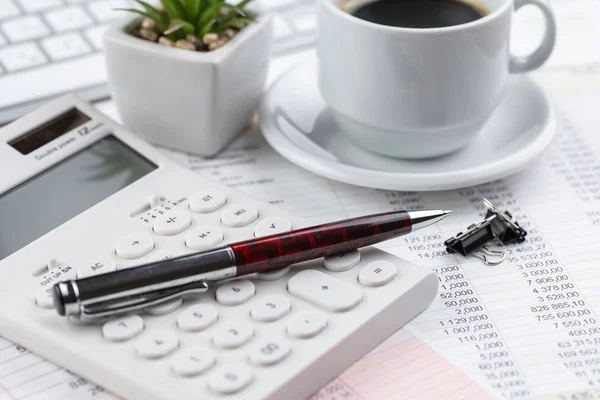 Objecten Voor Bedrijf Tegen Een Lichte Achtergrond Tafel Uitzicht Vanaf — Stockfoto