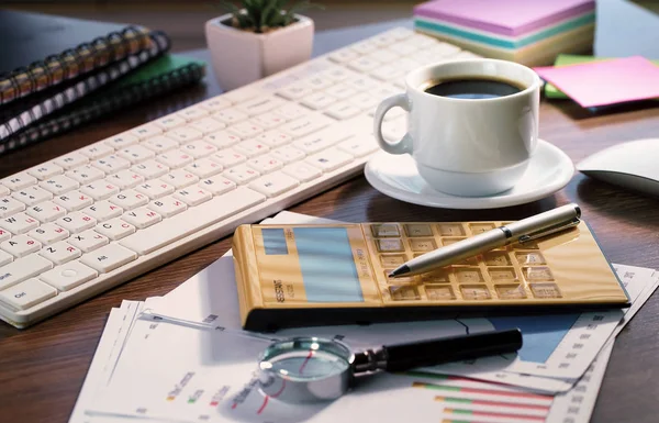 Boekhouden Items Voor Zakendoen Het Kantoor Samenstelling — Stockfoto