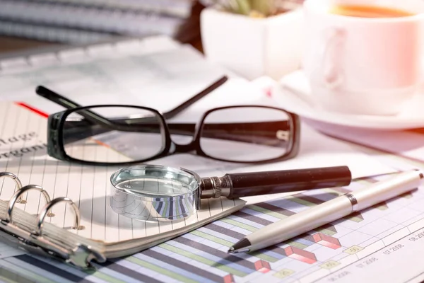 Buchhaltung Gegenstände Für Die Geschäftstätigkeit Büro Der Zusammensetzung — Stockfoto