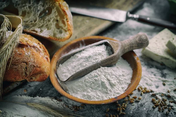 Prodotti Del Pane Tavola Composizione — Foto Stock