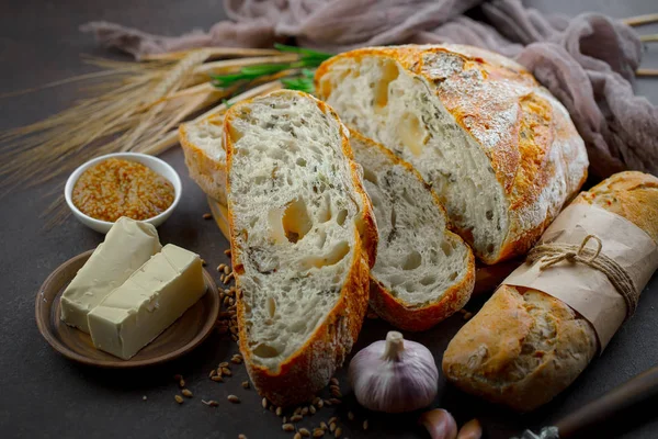 Brotprodukte Zusammensetzung Auf Dem Tisch — Stockfoto