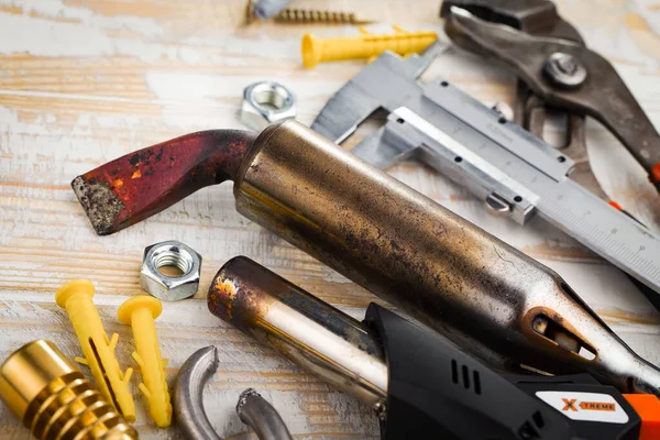 Different Tool Working Composition Old Background — Stock Photo, Image