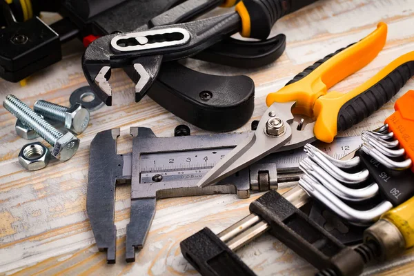 Different Tool Working Composition Old Background — Stock Photo, Image