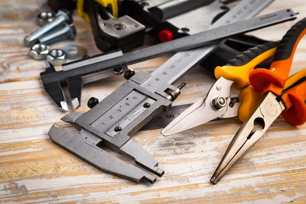 Different Tool Working Composition Old Background — Stock Photo, Image