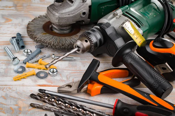 Different Tool Working Composition Old Background — Stock Photo, Image