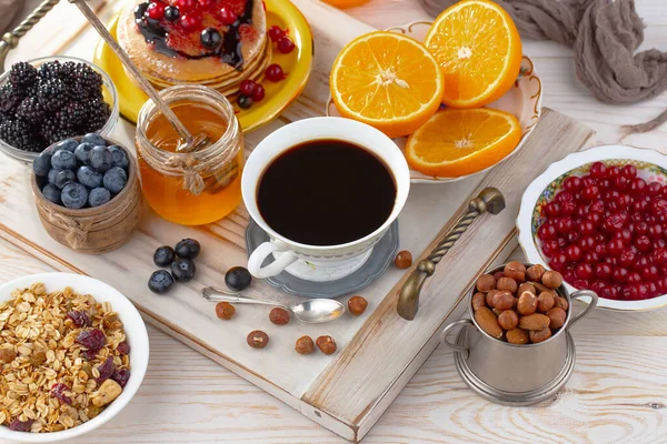 Desayuno Saludable Sobre Fondo Viejo Concepto Comida Sabrosa Saludable — Foto de Stock