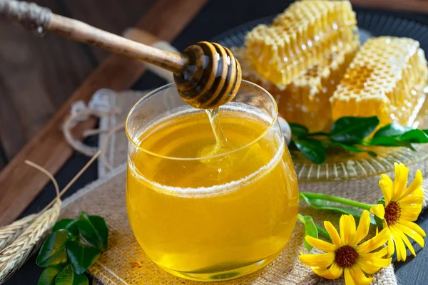 Mierea Curge Încet Băț Fagure — Fotografie, imagine de stoc